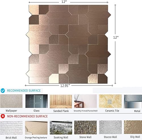 Miniatura 4 de XUANINY 7 hojas de azulejos metálicos para salpicaduras de muro, autoadhesivas, múltiples formas, mosaico de aluminio 3D, adhesivo de pared para