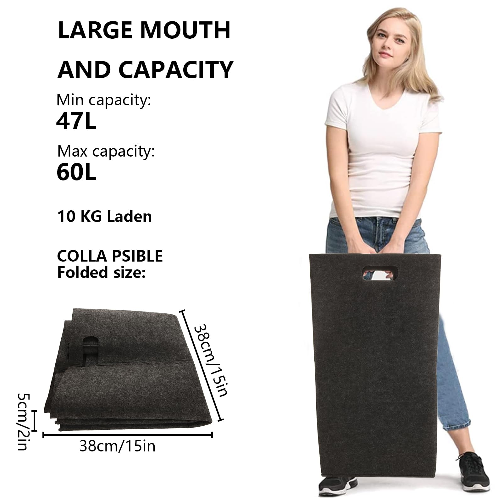 2 Paniers à Linge En Feutre CYEER 60L - Pliables, Étroits, Pour Rangement