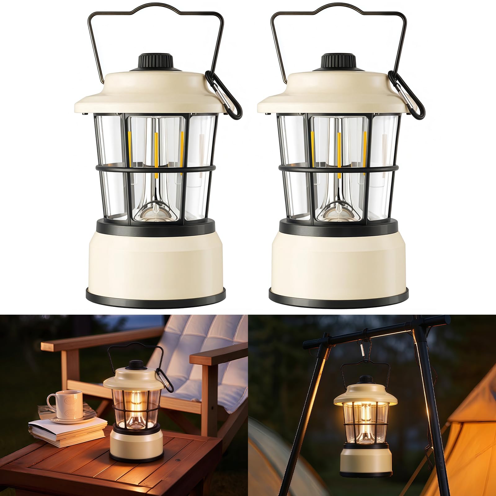 Flintronic 2 Stück LED Campinglampe Tragbar, IPX4 Wasserdichte Camping Licht, Batteriebetrieben Campinglampe, Dimmbare-Helligkeit & 3 Lichtmodi, für Outdoor, Nachtangeln, Garten, Notfall Ausfälle