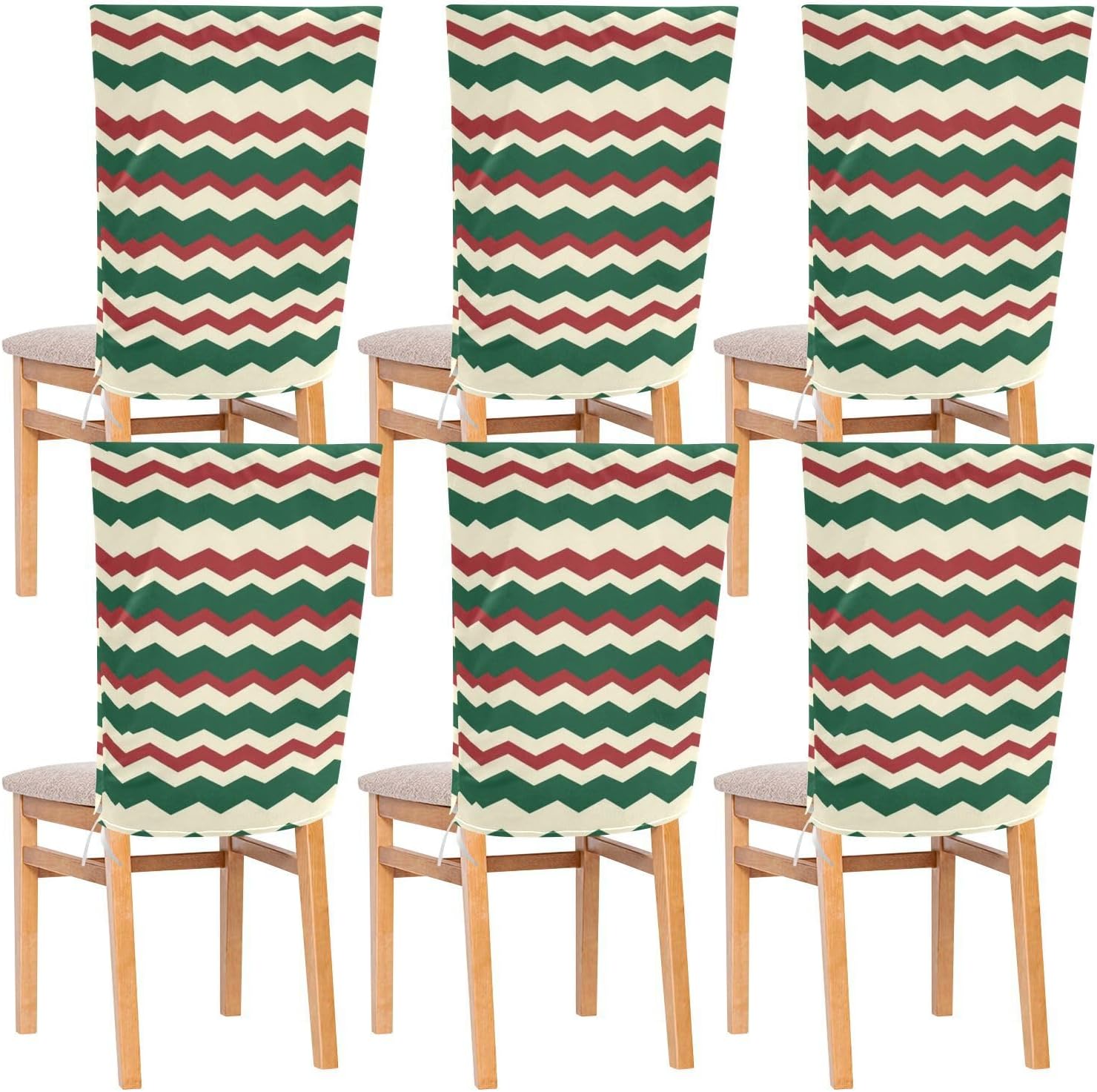 ALAZA Christmas Color Zigzag Geometric Chair Back Cover Set of 6, Washable Reusable Removable Chair Slipcovers Decorative Chair Cover for Home Kitchen Wedding Party