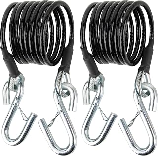 PSLER BX88196 Replacement Safety Cable Kit for RV Class III Trailers - 7FT Coiled Cables with S-Hooks, 7500lbs Capacity, 2-Pack