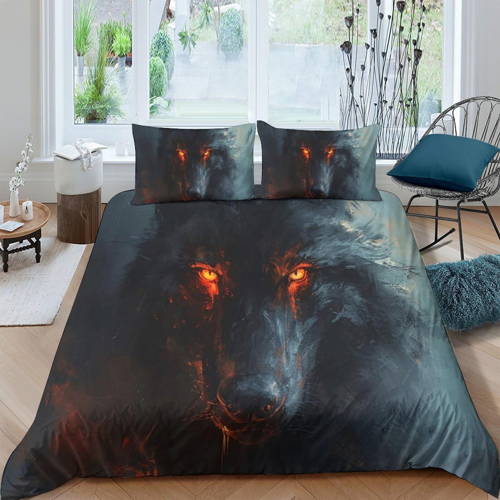 Ctjqhvkz Style-5 3D Printed Dark Wolf Fitted Sheet Microfiber Soft Black Animal Eyes Mattress Cover For Bedroom Guest Room Decor Single（135X200cm）
