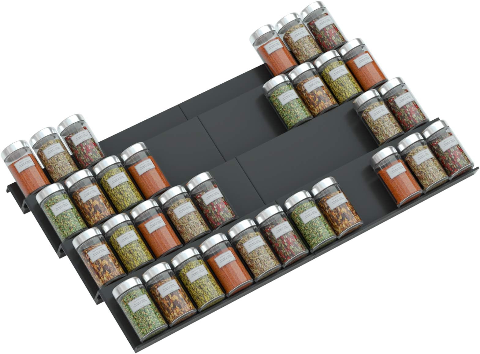 NIUBEE Adjustable Expandable Acrylic Spice Rack Tray - 4 Tier Spice Drawer Organizer for Kitchen Cabinets,2 Pack Black