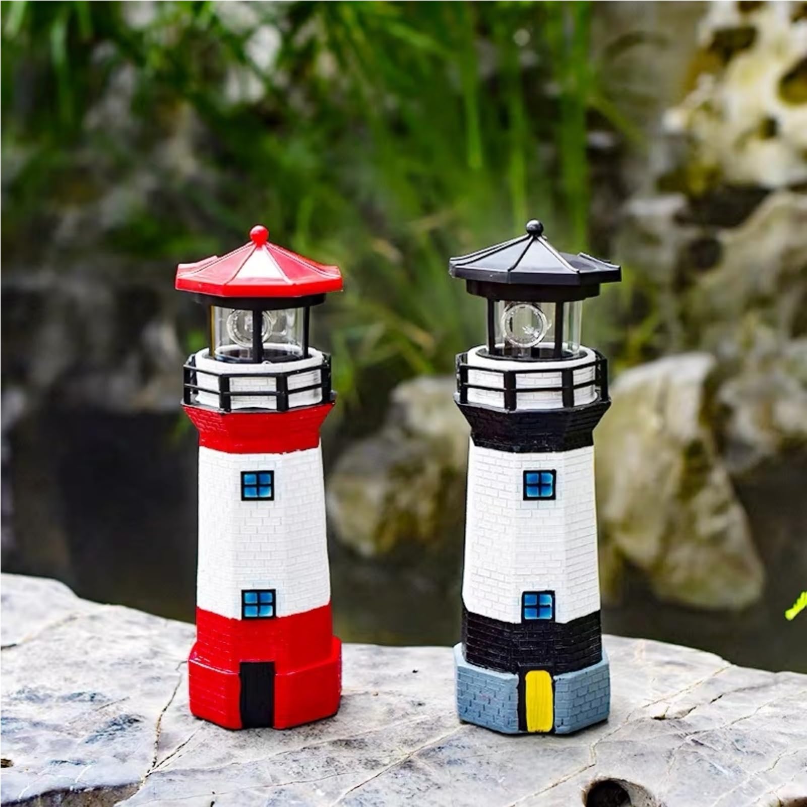 Joyzan Faro Solare, Lampada da Giardino a LED Impermeabile Rotante Automatica Senza Cablaggio Decorazione Ornamentale per Esterni per laghetto da Giardino, Patio, Prato(Rosso, Blu e Bianco