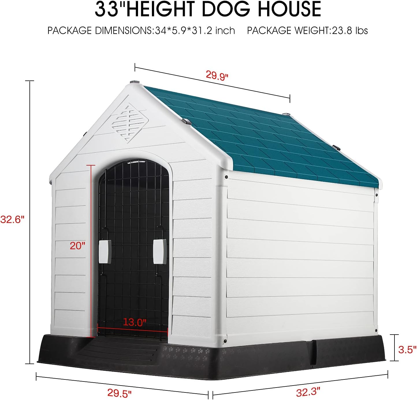 AngelLike Plastic Dog House, Waterproof and Ventilated Dog Crate with Iron Door, Pet Shelter Crate Kennel for Small Medium Large Dogs,Suitable for Indoor and Outdoor Dog Kennel