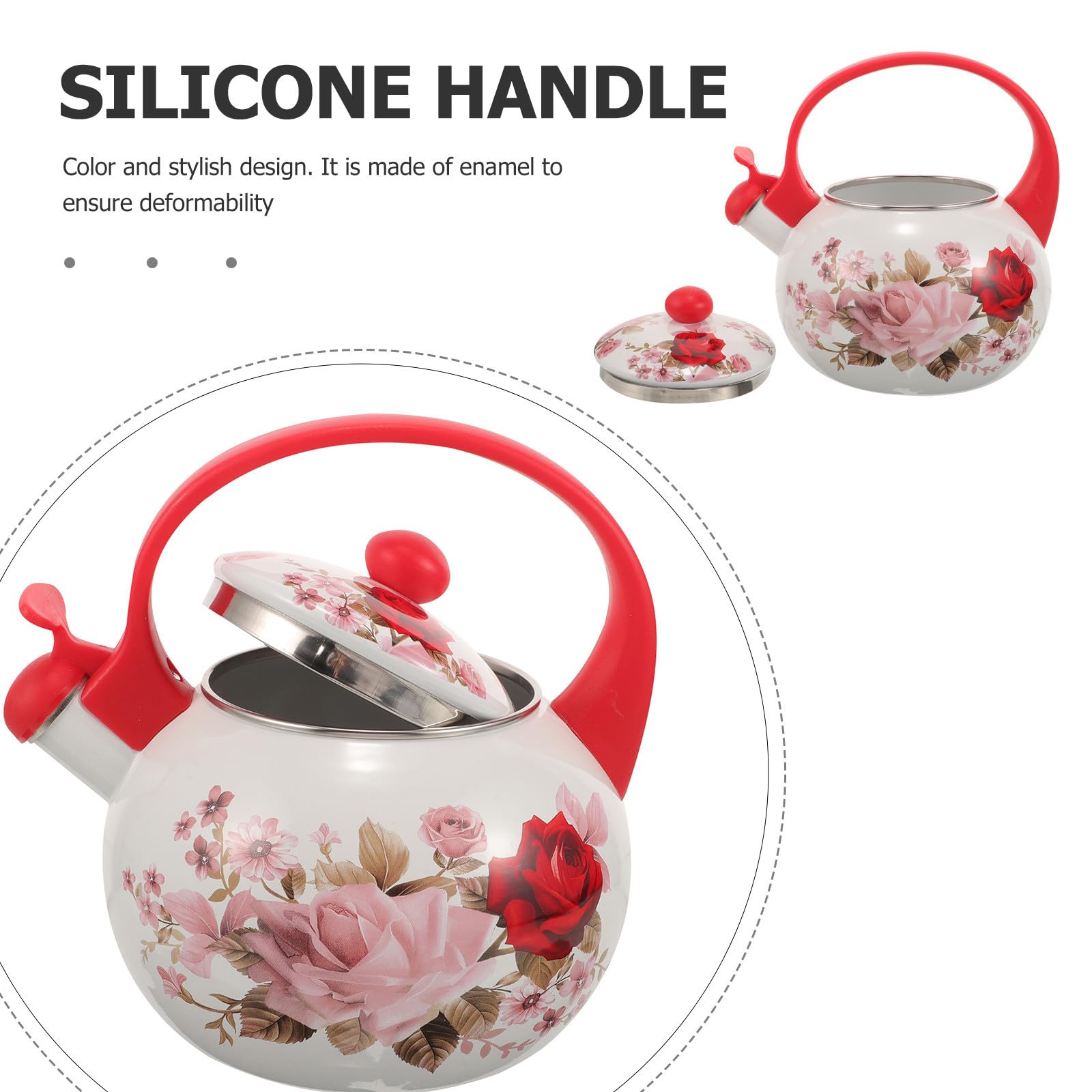Bollitore da Tè in Smalto 2,2 l Manico Comodo Rosso