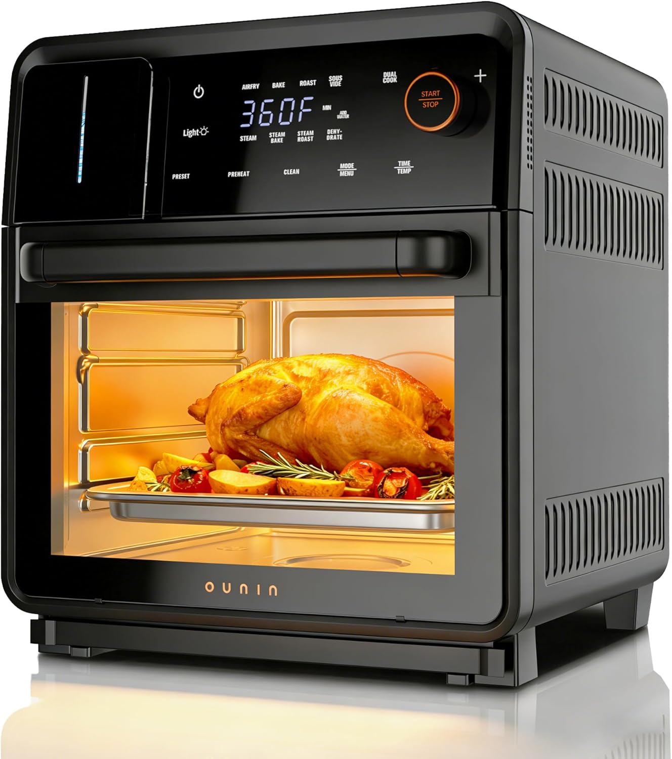 OUNIN Air Fryer Toaster Oven Combo, 11-in-1 Countertop Steam Oven with Self-Cleaning, Dual Cook, Bake, Roast, Dehydrate, 90-430°F, 16QT Capacity