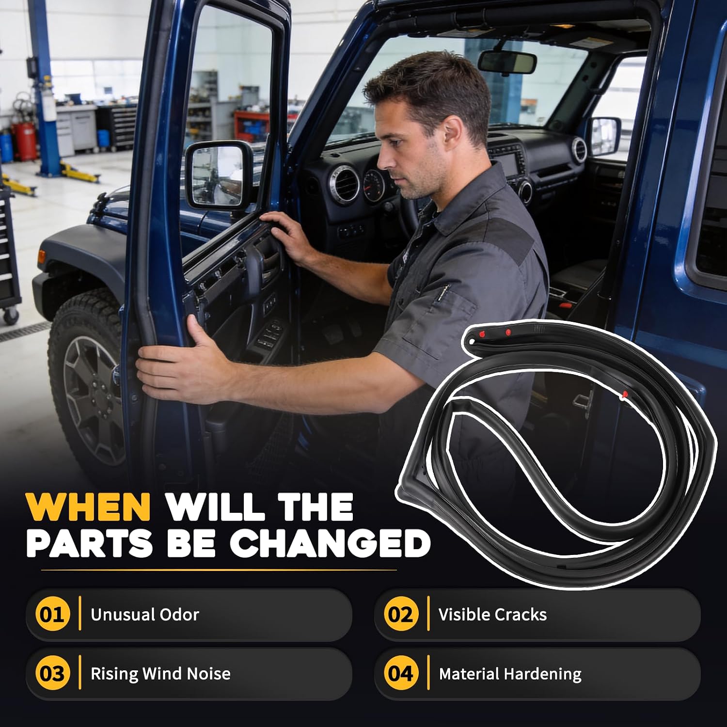 1 Pair Front Door Weatherstrip Seal Fit for Jeep Wrangler JK 2007-2018 Full Door Driver Passenger Side Rubber Seal Strip Felt Gasket Trim Replaces 55395274AW 55395275AW