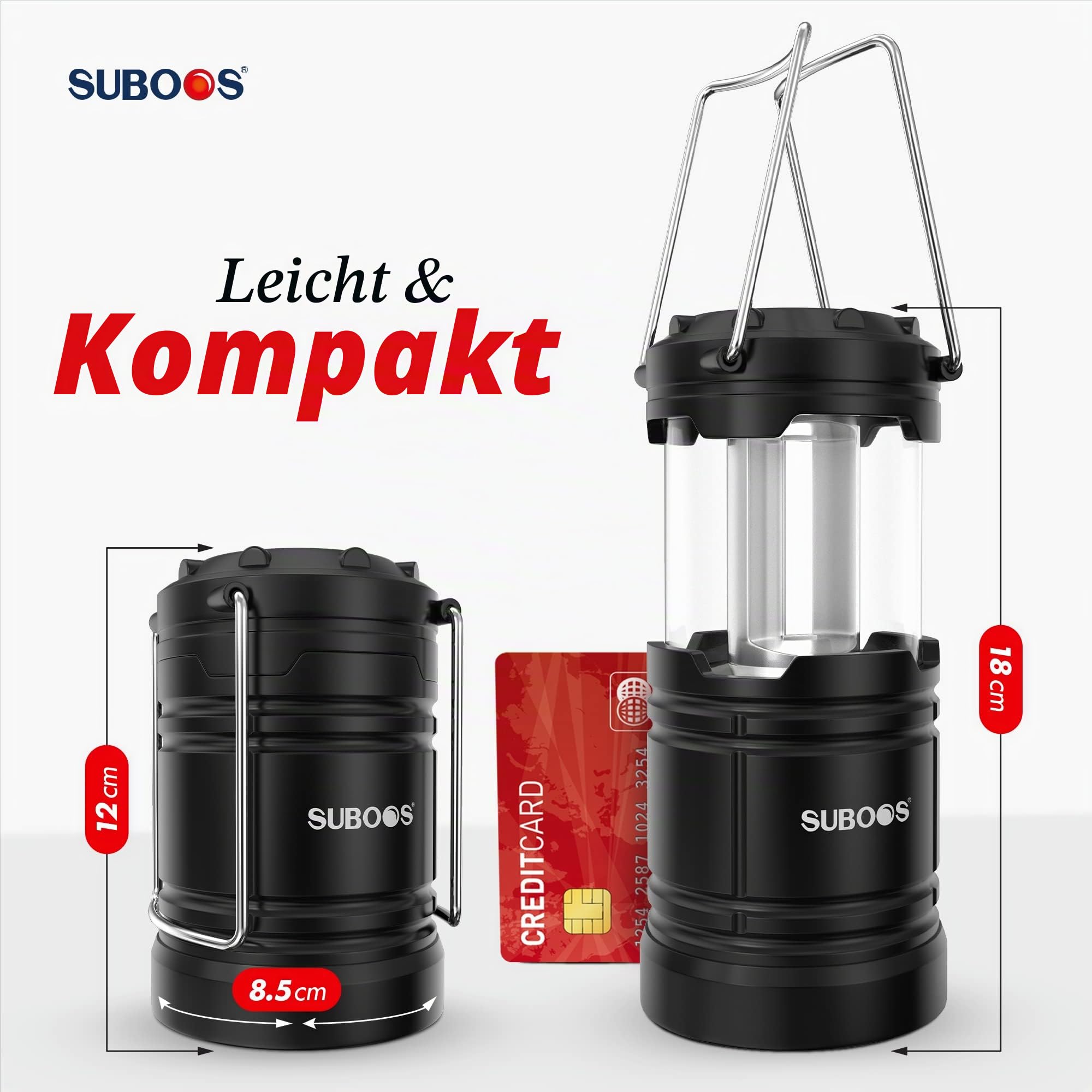 Campinglampe Aufladbar, Hybrid Licht Solar & AA Batteriebetriebene LED Camping Lampe, Integrierter Aufhängehaken & Magnetfuß, für Outdoor, Survival & Stromausfälle(2 Stück)