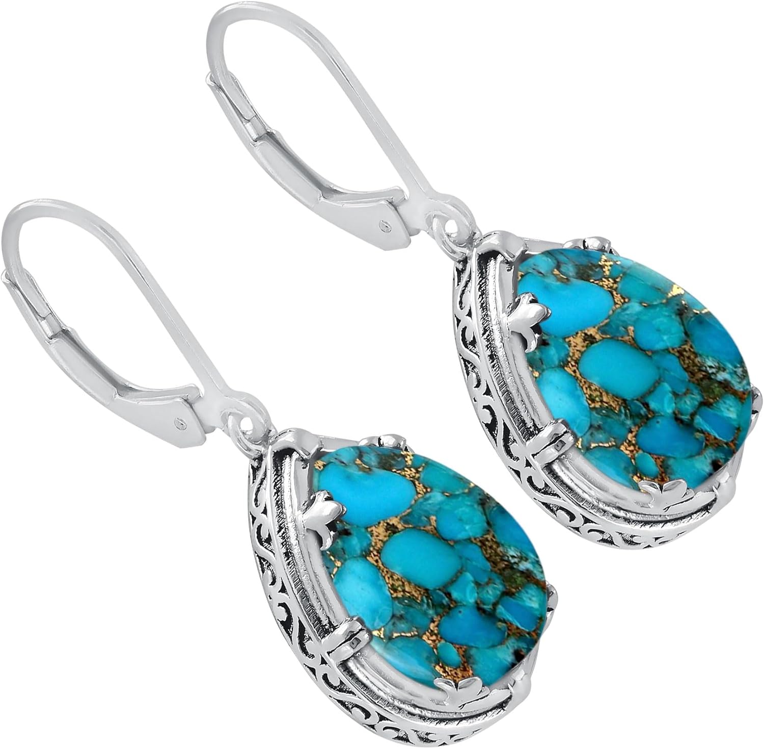 Natural Moonstone/Labradorite/Turquoise/Amethyst 925 Silver Plated Teardrop Dangle Earrings for Women - Handmade Birthstone Jewelry Earrings - Birthday Christmas Anniversary Wedding Gift for Her
