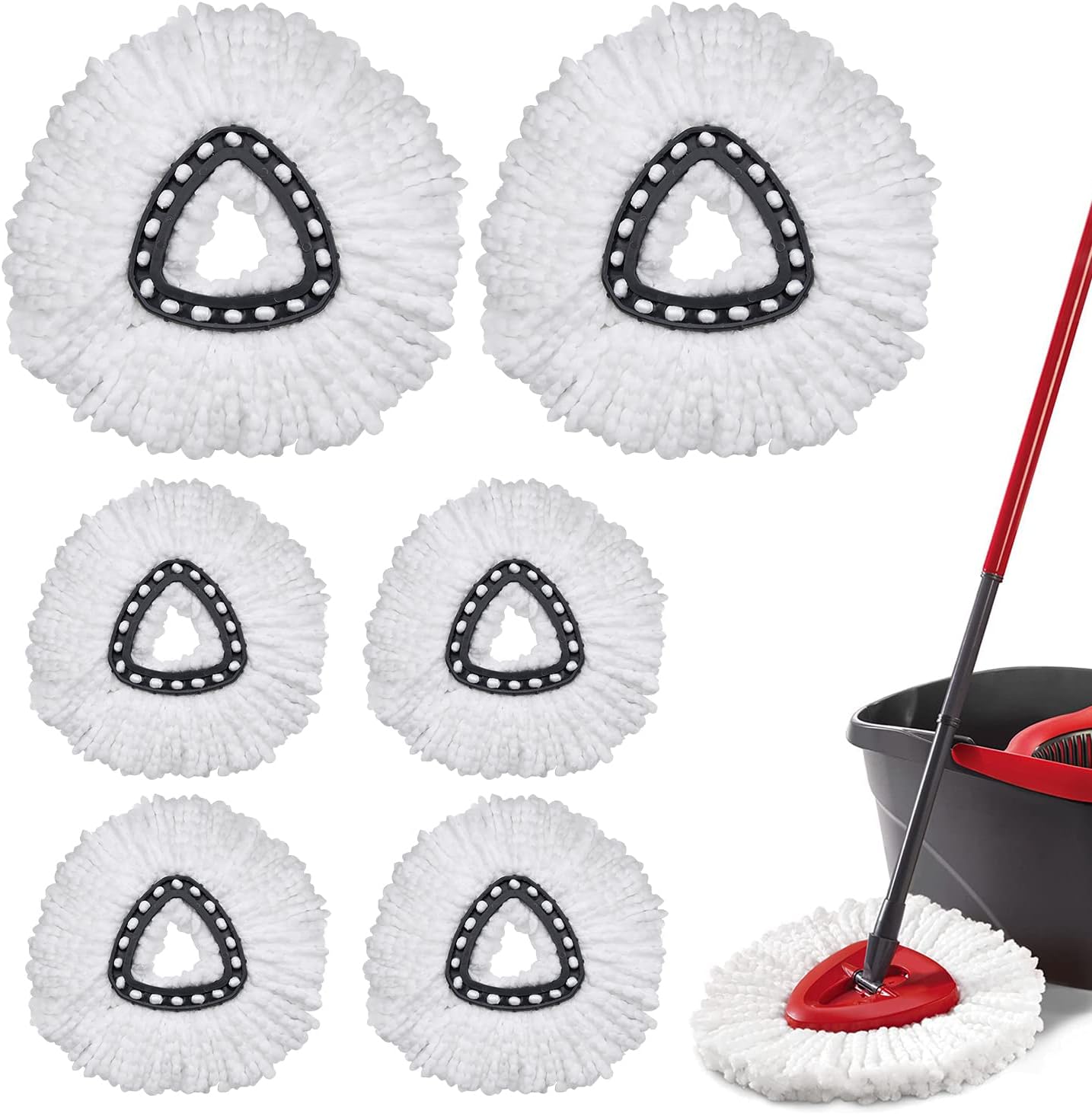 Spin Mop Replacement Head, 6 Pack Microfiber Mop Refills, Easy Cleaning Mop Head Replacement, Super Water Absorbent 360 Degrees Spin Mop (White)