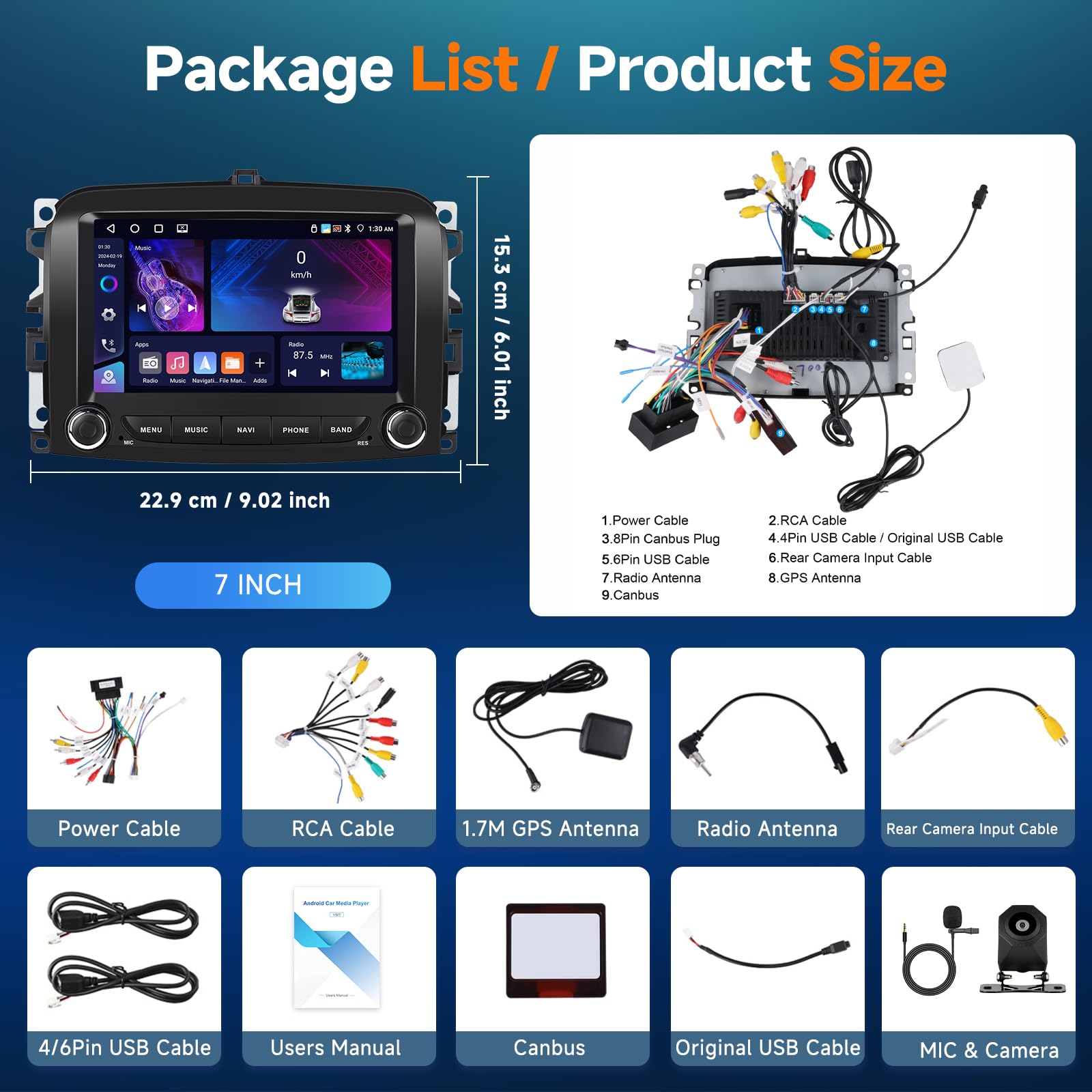 Hodozzy 4G+64G Android Autoradio per Fiat 500L 2013-2019 Radio Carplay Android Auto Wireless, 2 Din Schermo 9 Pollici Touch Screen Stereo GPS Navigatore WiFi Bluetooth DSP FM RDS Canbus Retromarcia