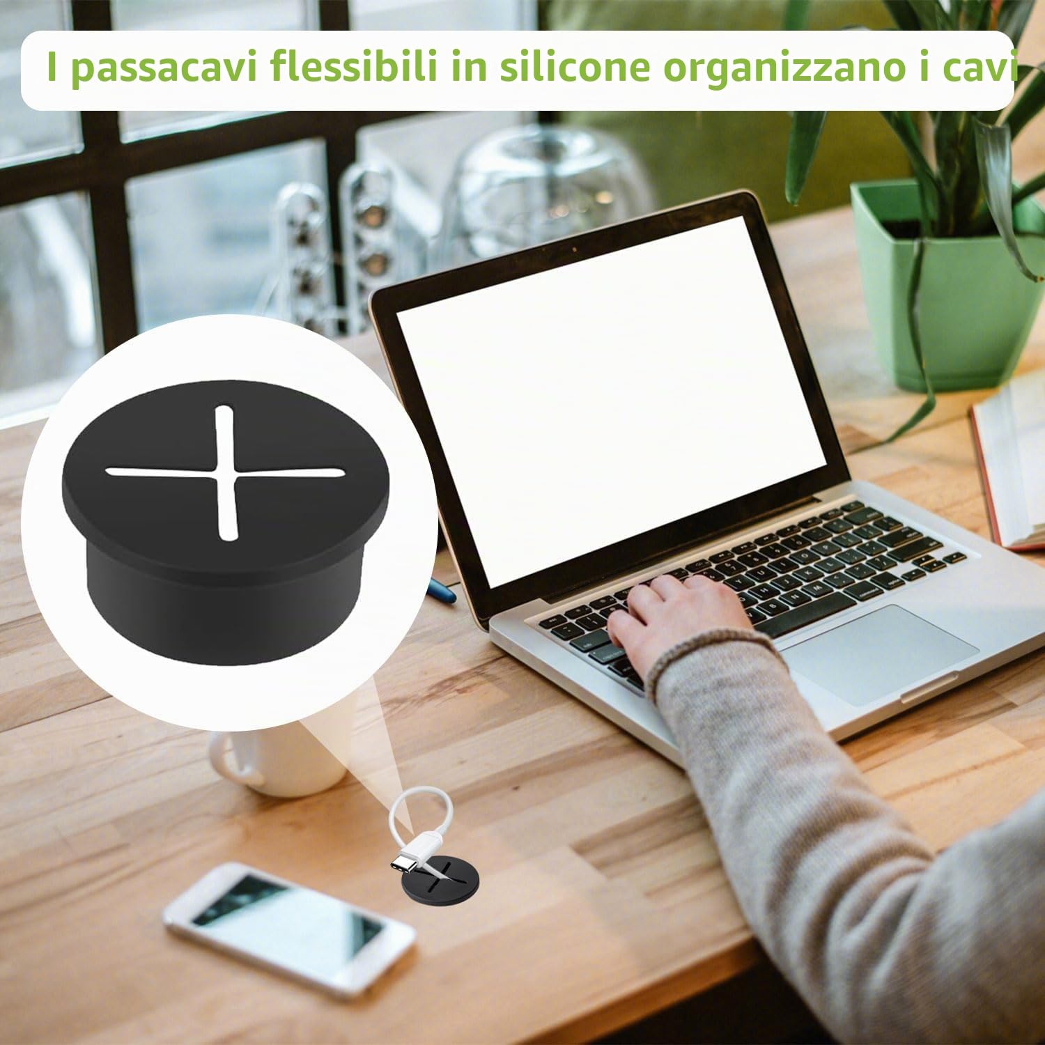 Passacavo in Silicone, 25 mm Passacavo in Silicone, Rotondi Passacavi Scrivania per Scrivania, Computer Desktop, Mobili, Nero con 1 Trapano 25mm(10 Pezzi)
