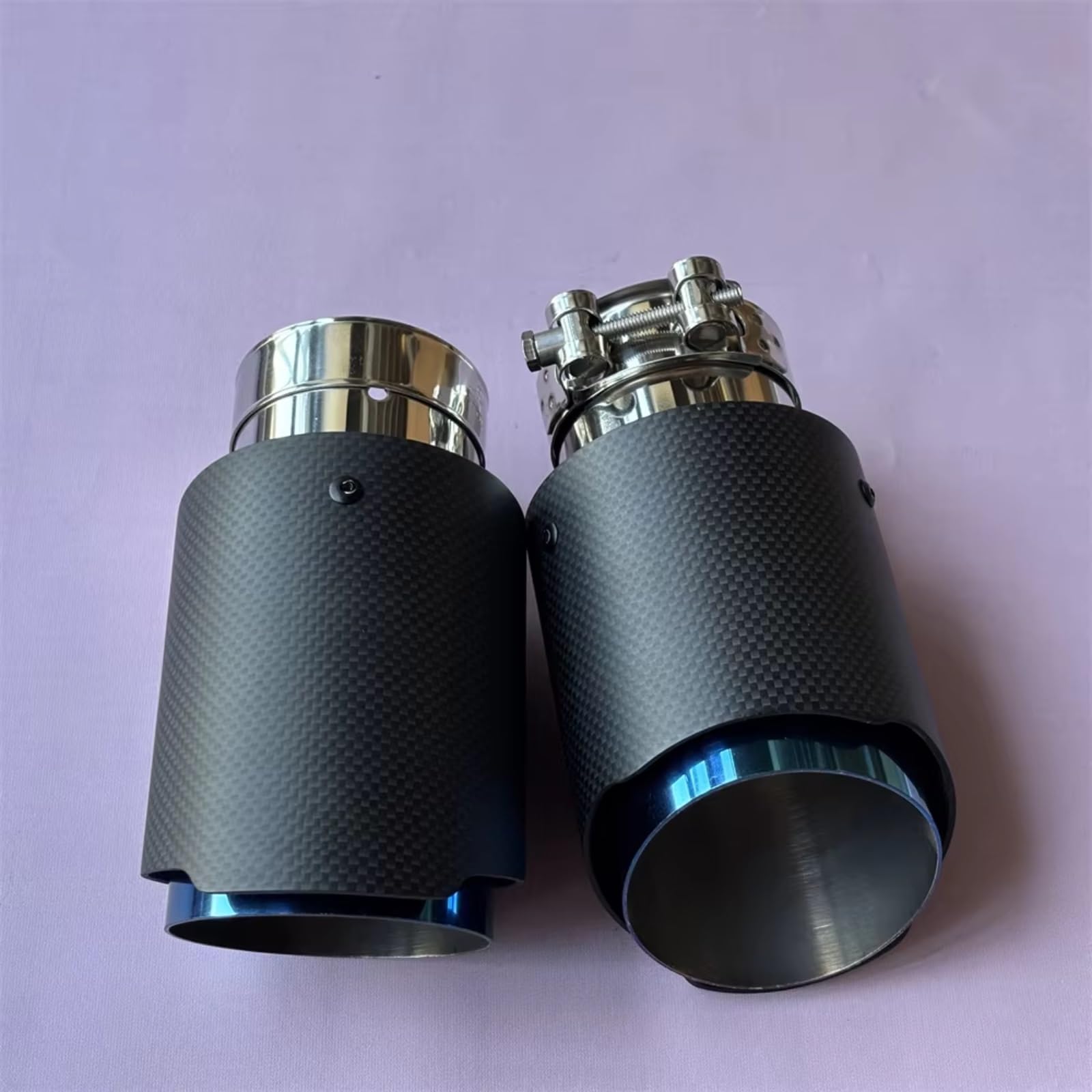 Terminales Escape Punta Escape Accesorios Automóvil Fibra Carbono Mate Inoxidable Azul Boquilla Silenciador Tubo 1 Pieza(ID 60MM-OD 76MM)