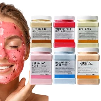 Jelly Mask for Facials Professional Set, Peel-Off Jelly Mask Powder Skincare Kit for All Skin Types, 6 Jars 24K Gold Vampire Collagen Rose Hyaluronic Turmeric, Spa Use