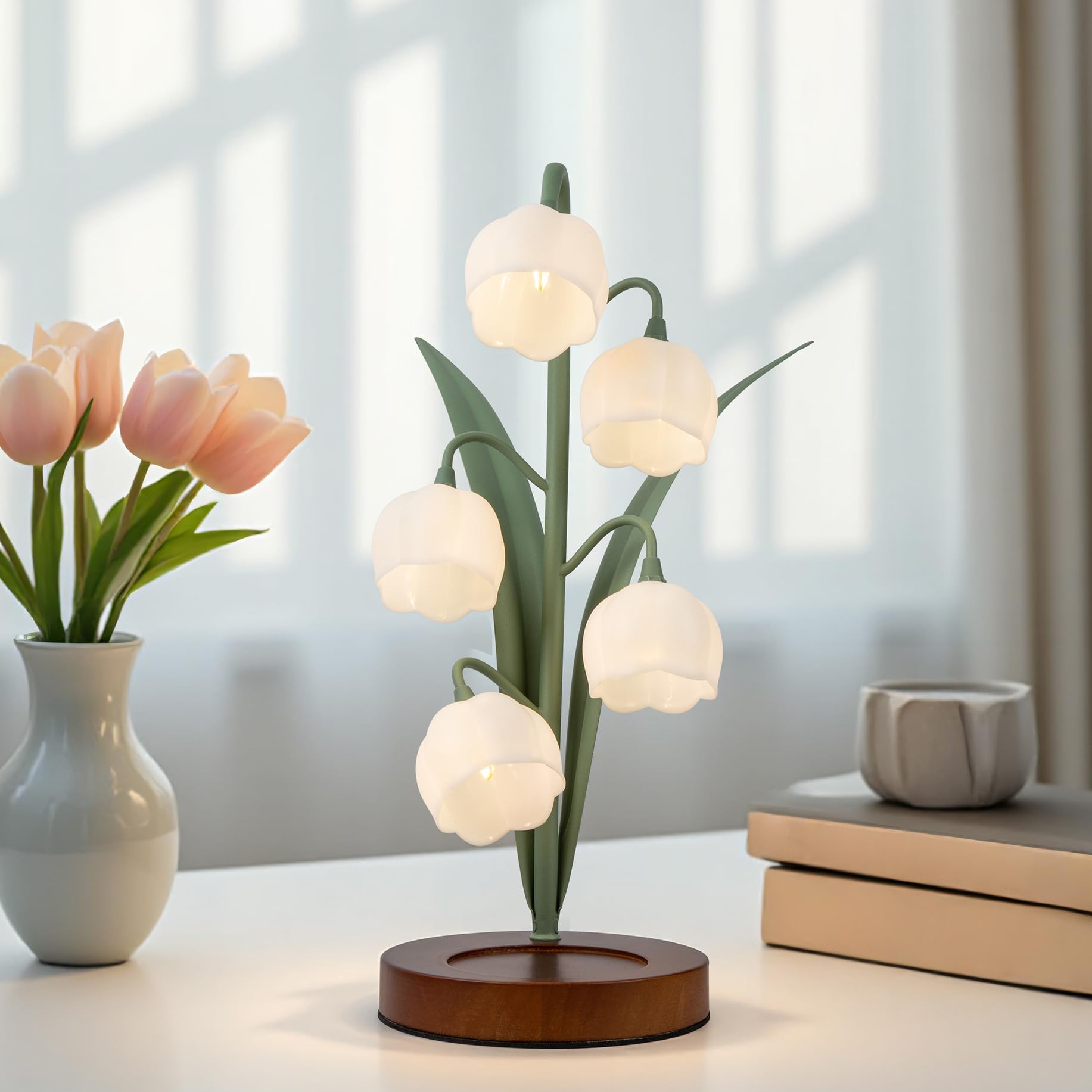 CybaaLuxzus Green Flower Desk Lamp that Blooms, Vintage Lily of