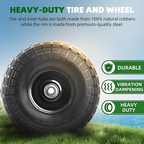 Miniatura 4 de AR-PRO Paquete de 2 neumáticos y ruedas planas 4.103.50-4, neumáticos sólidos de 10 pulgadas para carretilla, carretilla, camión de mano, carro,