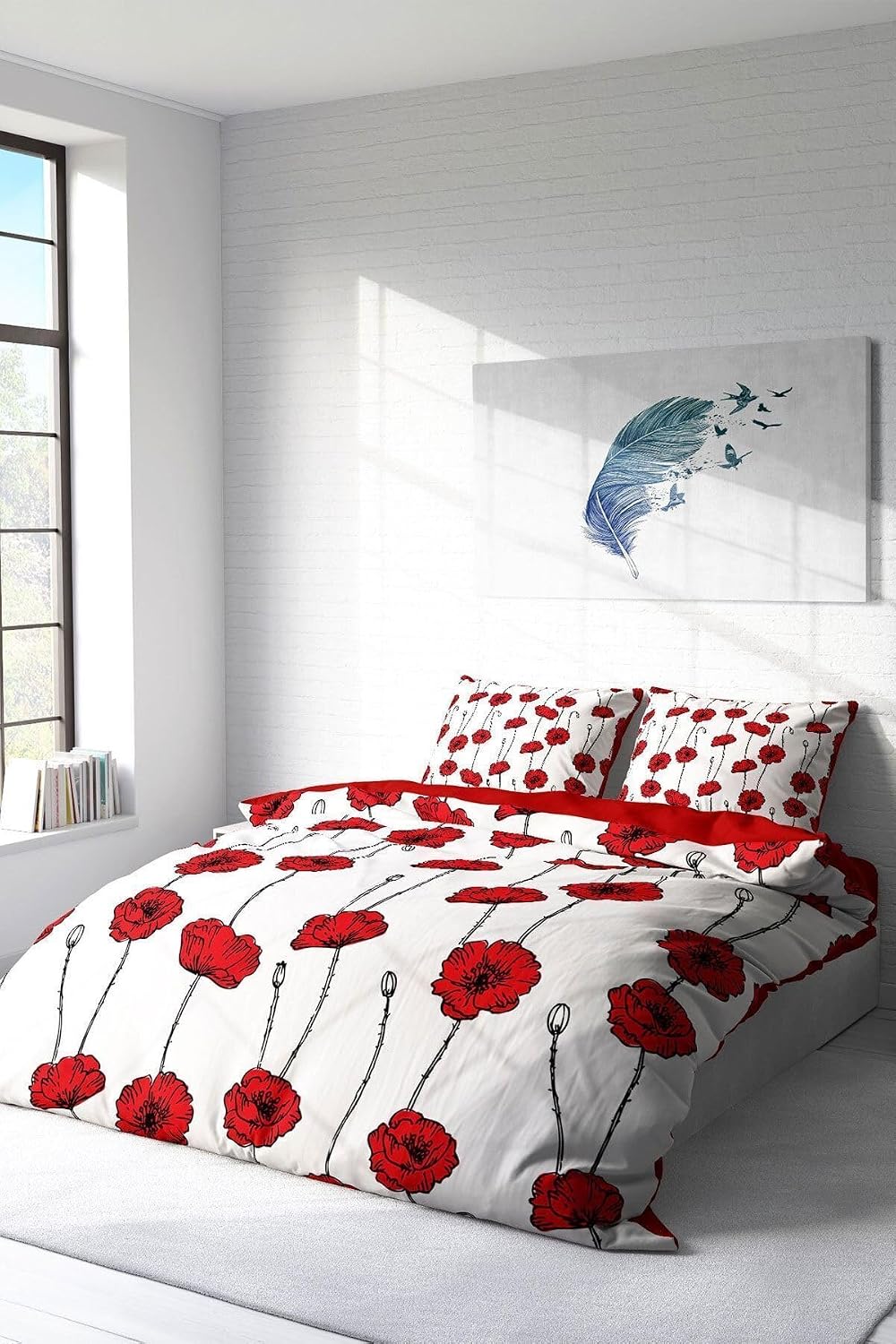 MONOHOME Çift Kişilik Nevresim Takımı 3D Digital Gül Goncası Pamuk Saten Kırmızı, monohome2902HF