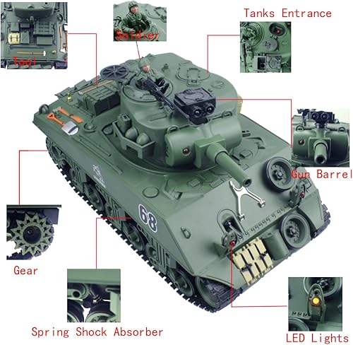 Miniatura 3 de fisca Tanque de control remoto, 2.4Ghz 15 canales 1/20 Sherman M4A3 Tanque de batalla principal RC que dispara Airsoft para niños de 10, 11, 12-16