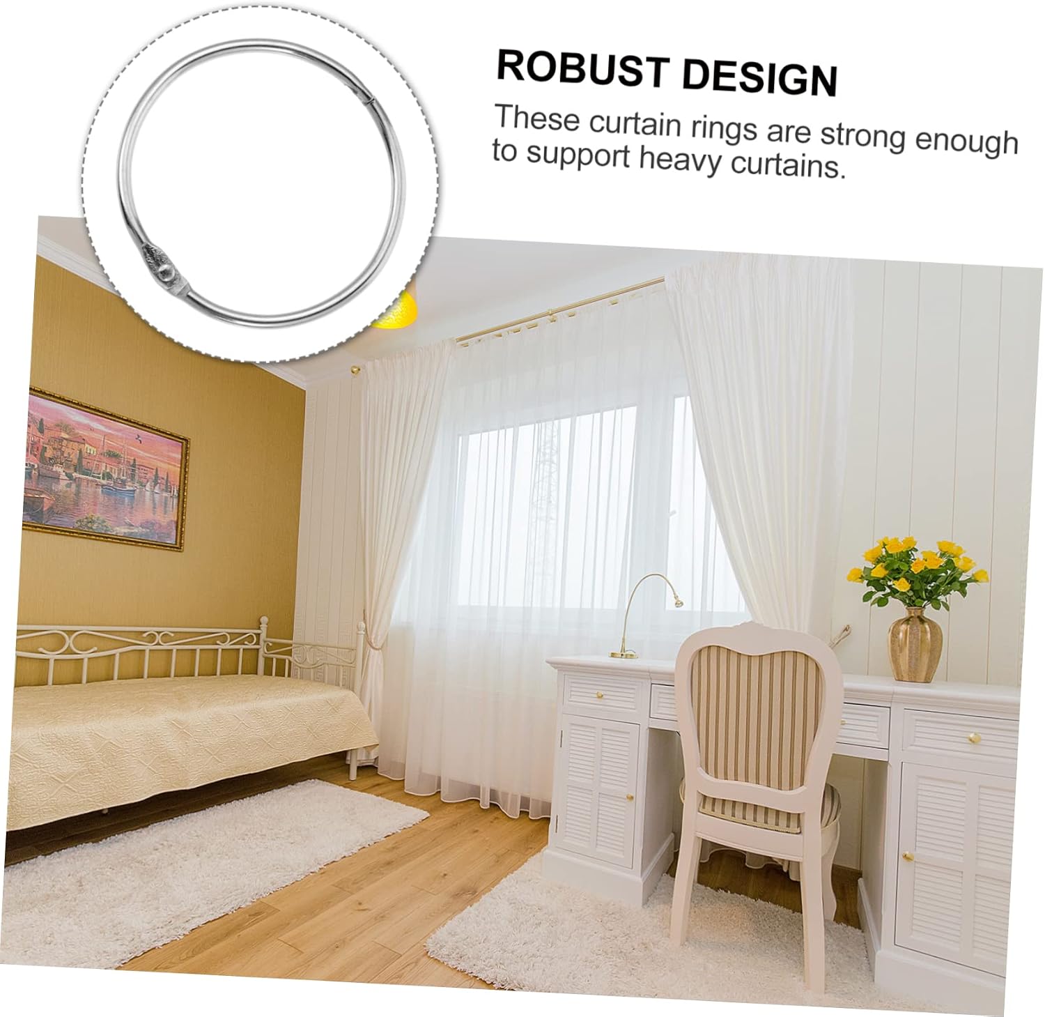 24pcs Curtain Rings Metal Shower Curtain Hooks Diameter Sturdy Rustproof Smooth Glide for Easy Hanging for Draping and Fabrics