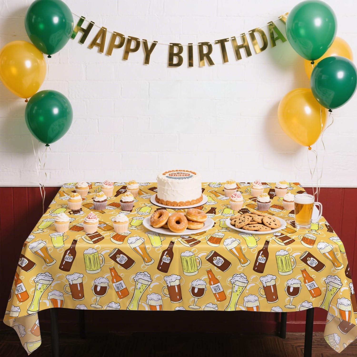 4 Pack Cheers Beers Party Tablecloth - Beer Party Decoration, Beer Tablecover Aged to Perfection Whiskey Table Cloth, 30th 40th 50th Men Bachelorette Retirement Party Supplies (51 x 86 Inches)