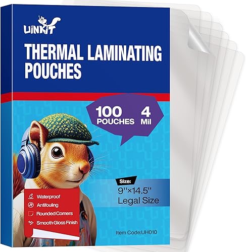 Uinkit 100 paquetes de bolsas de laminación tamaño legal, 8.5x14 pulgadas, 4 milímetros de espesor - Sin burbujas, hojas de laminación térmica