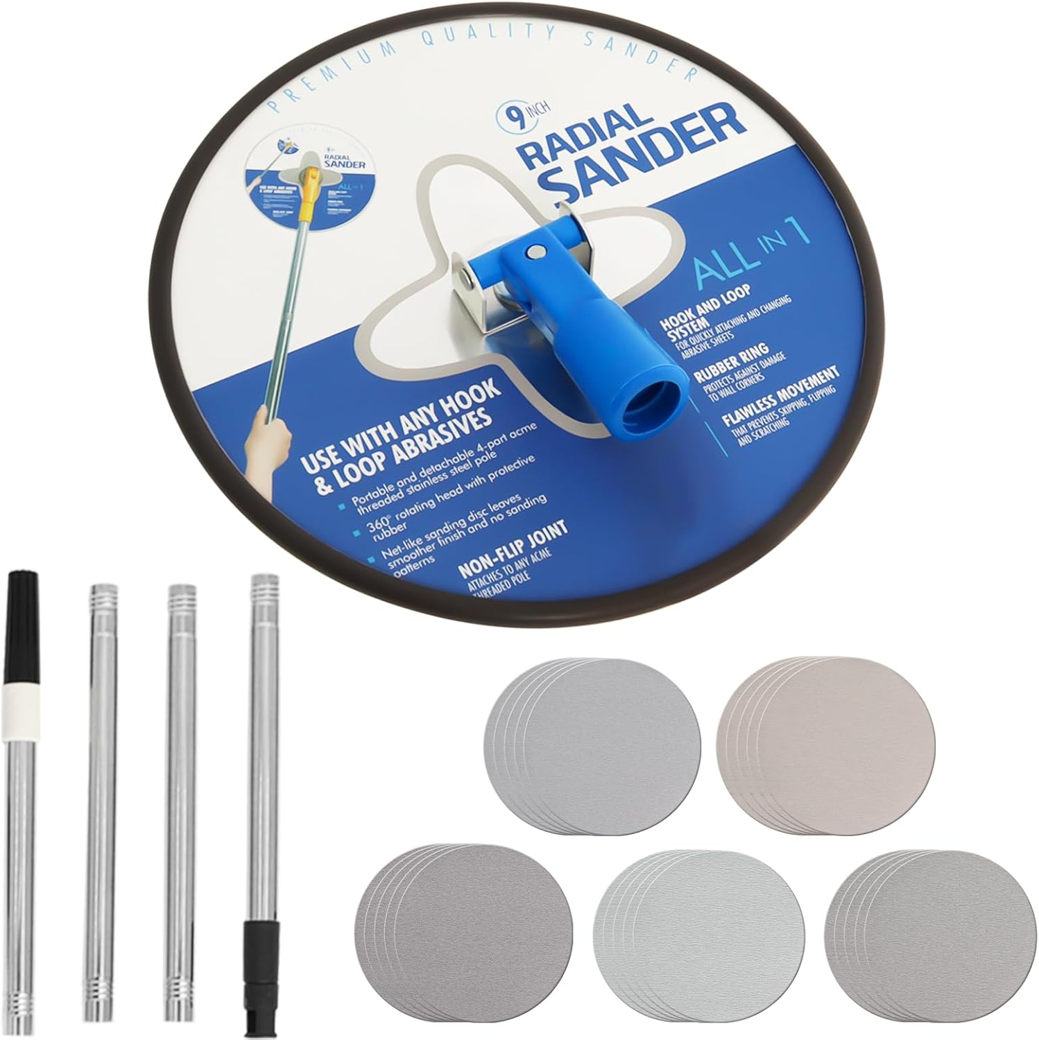 9 Inch Drywall Sander with Extension Pole for Wall Cleaning and