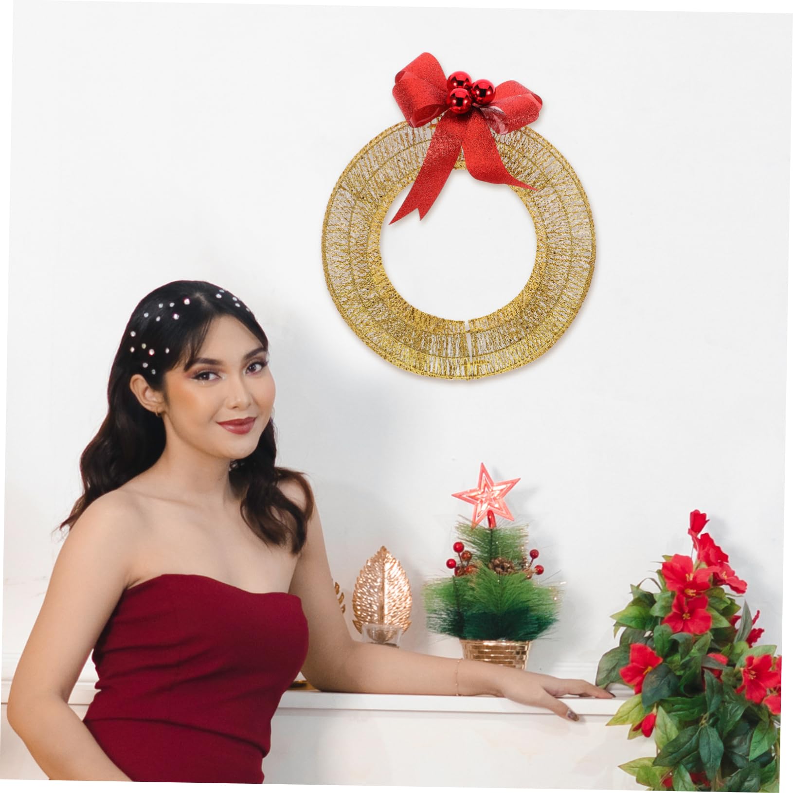 Cabilock Leuchtender Kranz mit Warmweißen Led-lichtern Weihnachtsschleifenkranz für Festliche Dekoration Winterlicher Türkranz für Innen und Außenbereich