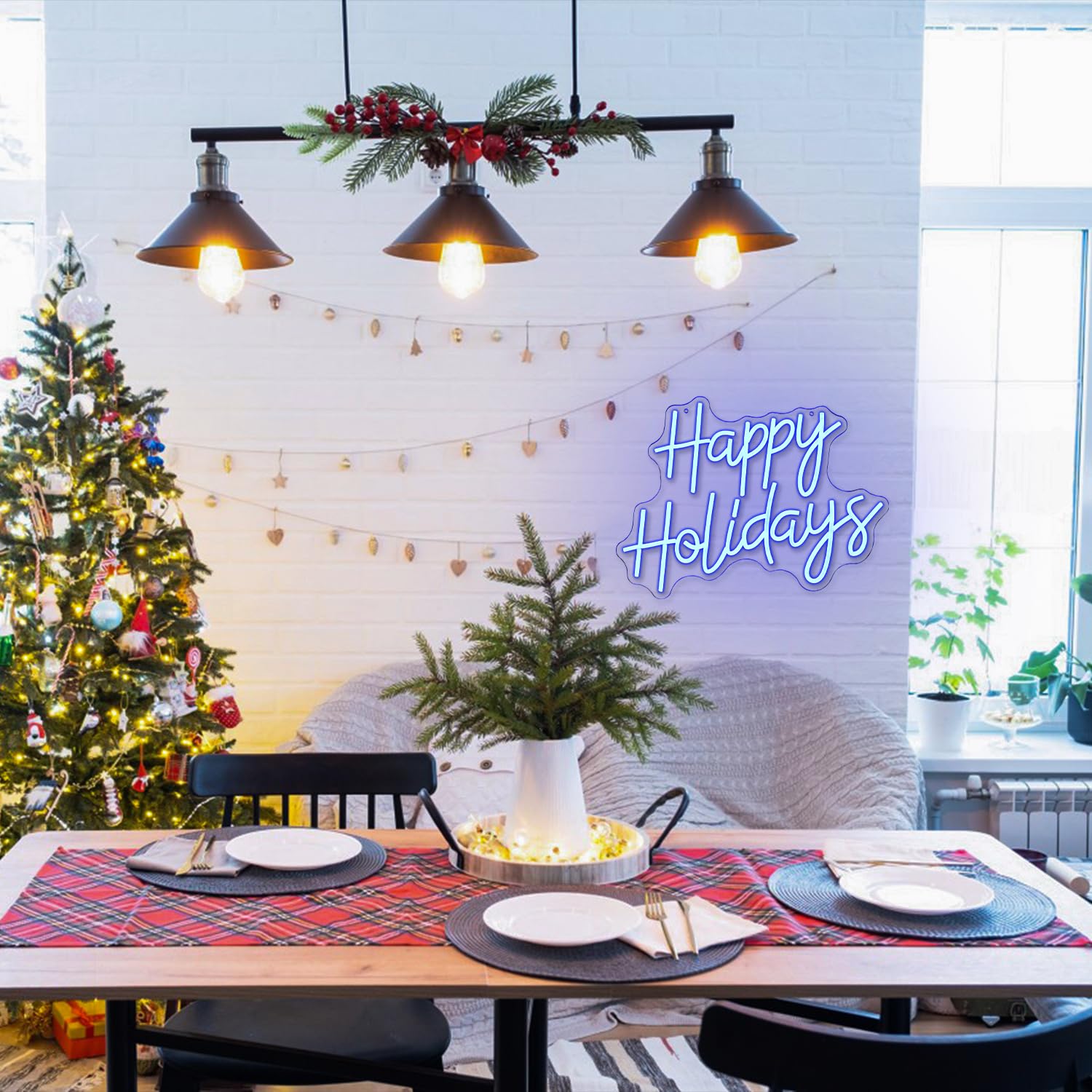 Letrero de neón para Año Nuevo, Feliz Navidad, decoración de pared, luces de neón regulables, letrero LED azul, árbol de Navidad, fiesta de Año Nuevo, hogar, bar, sala de estar, oficina (16.5