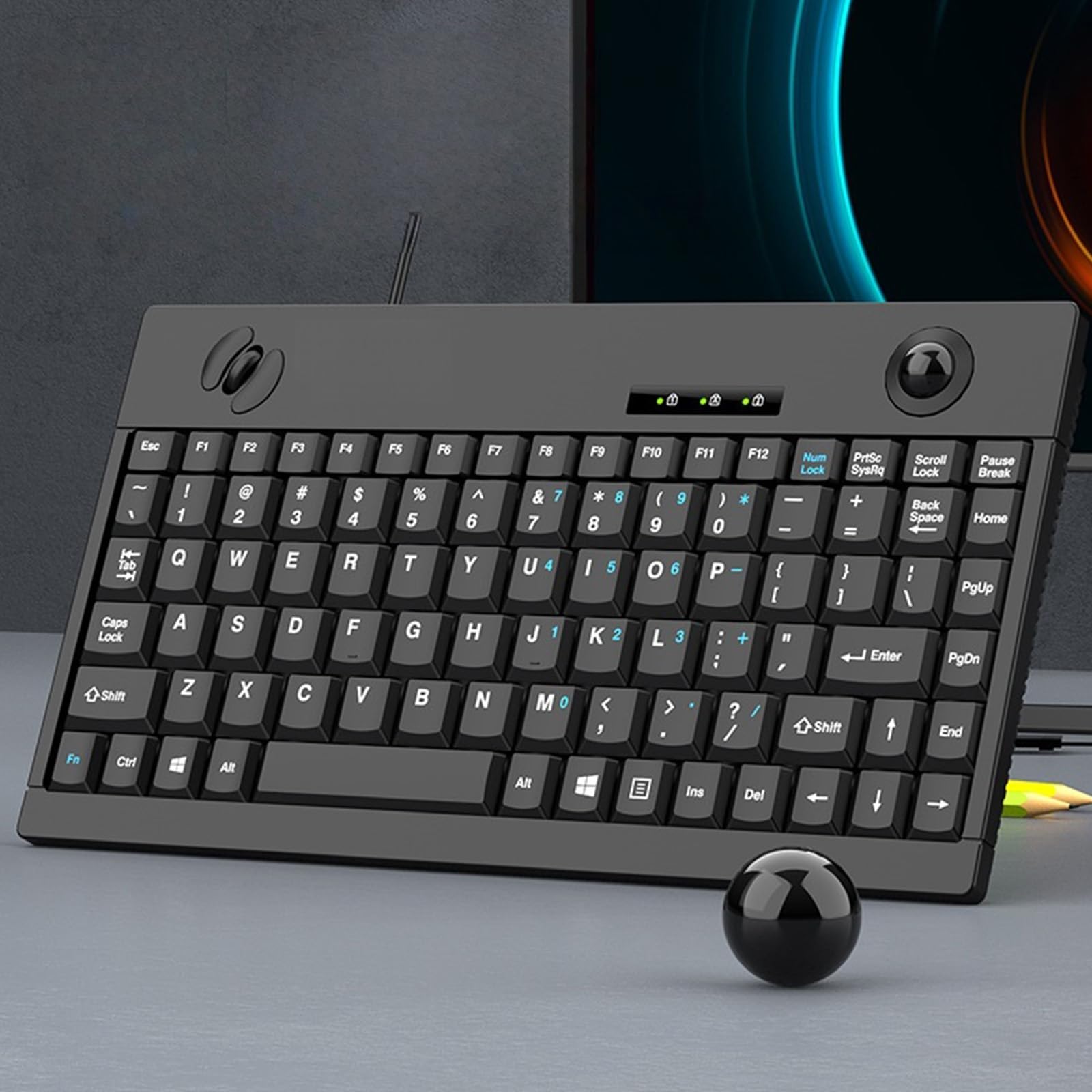 Générique Fils USB industriels Claviers 88 Touches Souris trackball intégrée Conception étanche pour systèmes Claviers USB industriels étanches avec trackball