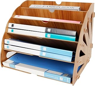 Tonsmile Wooden Filing Trays, Wood Office Desk Stationery Expanding File Organiser Rack Tray Holder Divider for A4 Paper, Magazine and Document