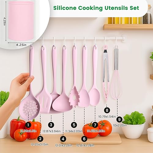 Miniatura 2 de LOVEINUSA Juego de utensilios de cocina, 10 utensilios de cocina de silicona antiadherente, juego de espátulas resistentes al calor de 446 F, con