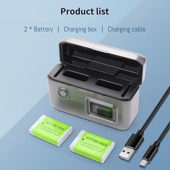 2-Pack NB-13L Battery, Dual-Slot LCD Charger for Canon G1 X Mark III, G5 X
