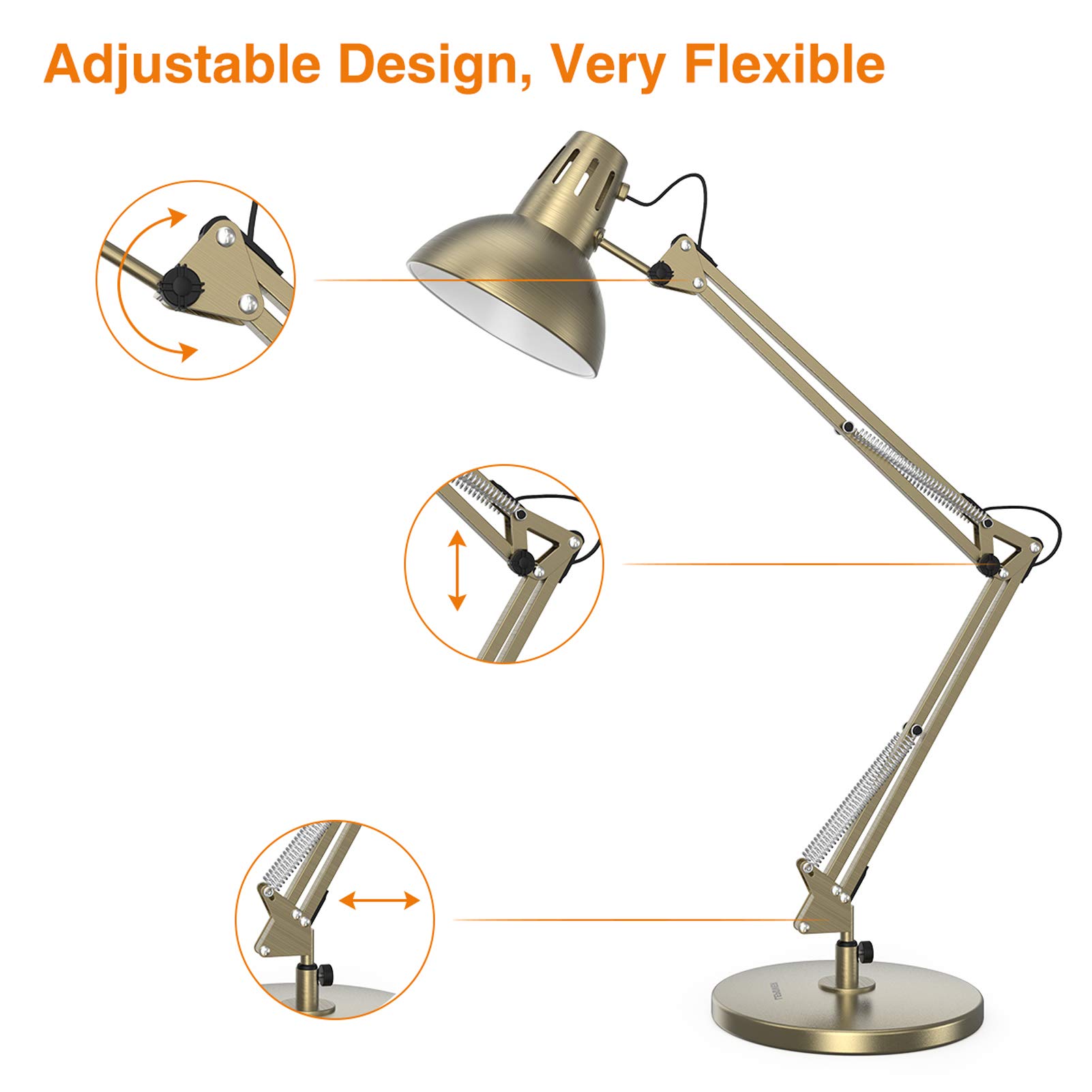 LEPOWER Metal Desk Lamp, Adjustable Goose Neck Architect Table Lamp with On/Off Switch, Swing