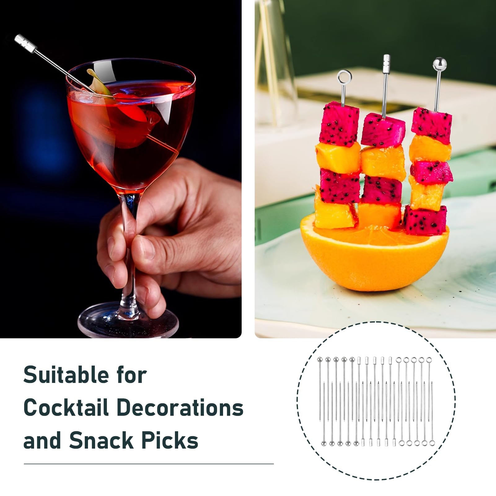 12 Stuzzicadenti Da Cocktail In Acciaio Inossidabile 304 - Spiedini Riutilizzabili Per Martini, Olive E Guarnizioni - 3