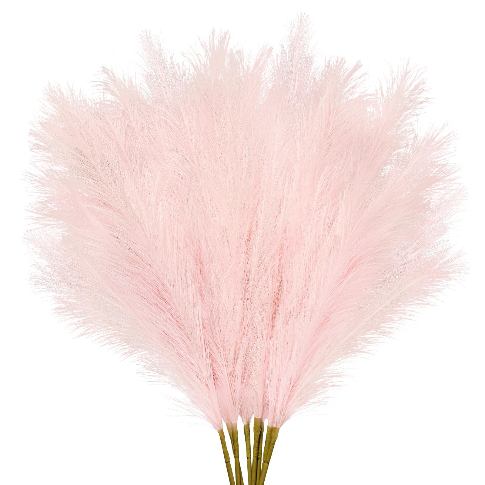 obbsie 35" Pink Faux Pampas Grass Decor, 8pcs Large Tall Fluffy Artificial Pompous Grass Branches Floral Fake Pompas Grass Bulrush Floor Vase Filler