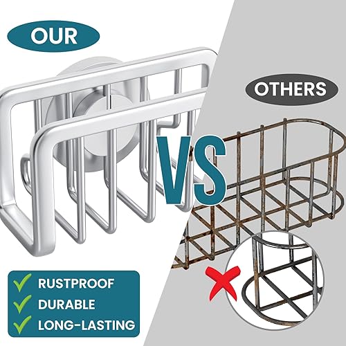 Miniatura 4 de TAILI Soporte para esponjas de fregadero de cocina con ventosa fuerte, organizador de fregadero de aluminio a prueba de óxido para esponjas, soporte