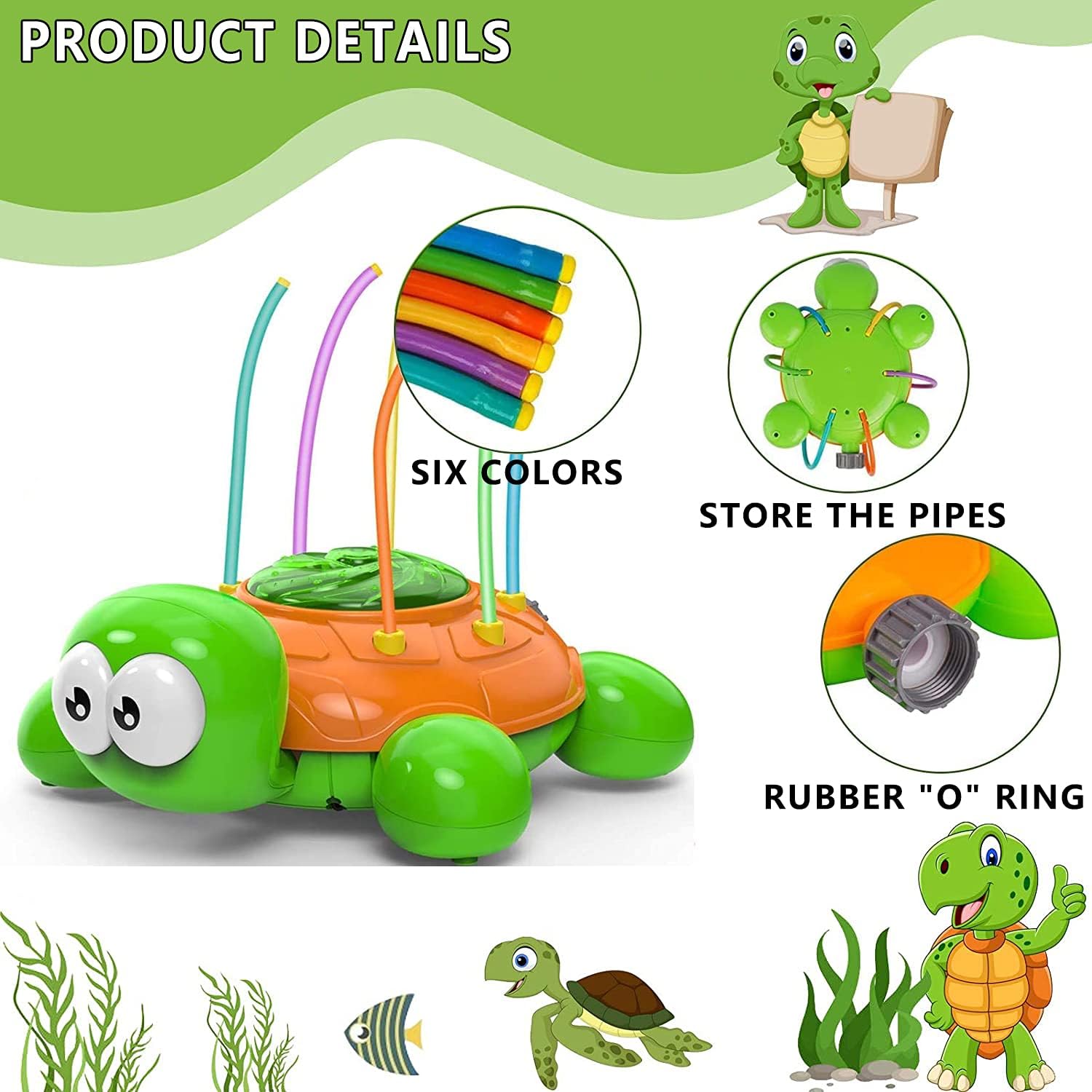 Sumelay Outdoor Water Spray Sprinkler for Kids and Toddlers, Backyard Spinning Turtle Toy with Wiggle Tubes, Splashing Summer, Outside Garden Lawn Toys Gifts 3 4 5 6 Boys Girls Green : Toys & Games
