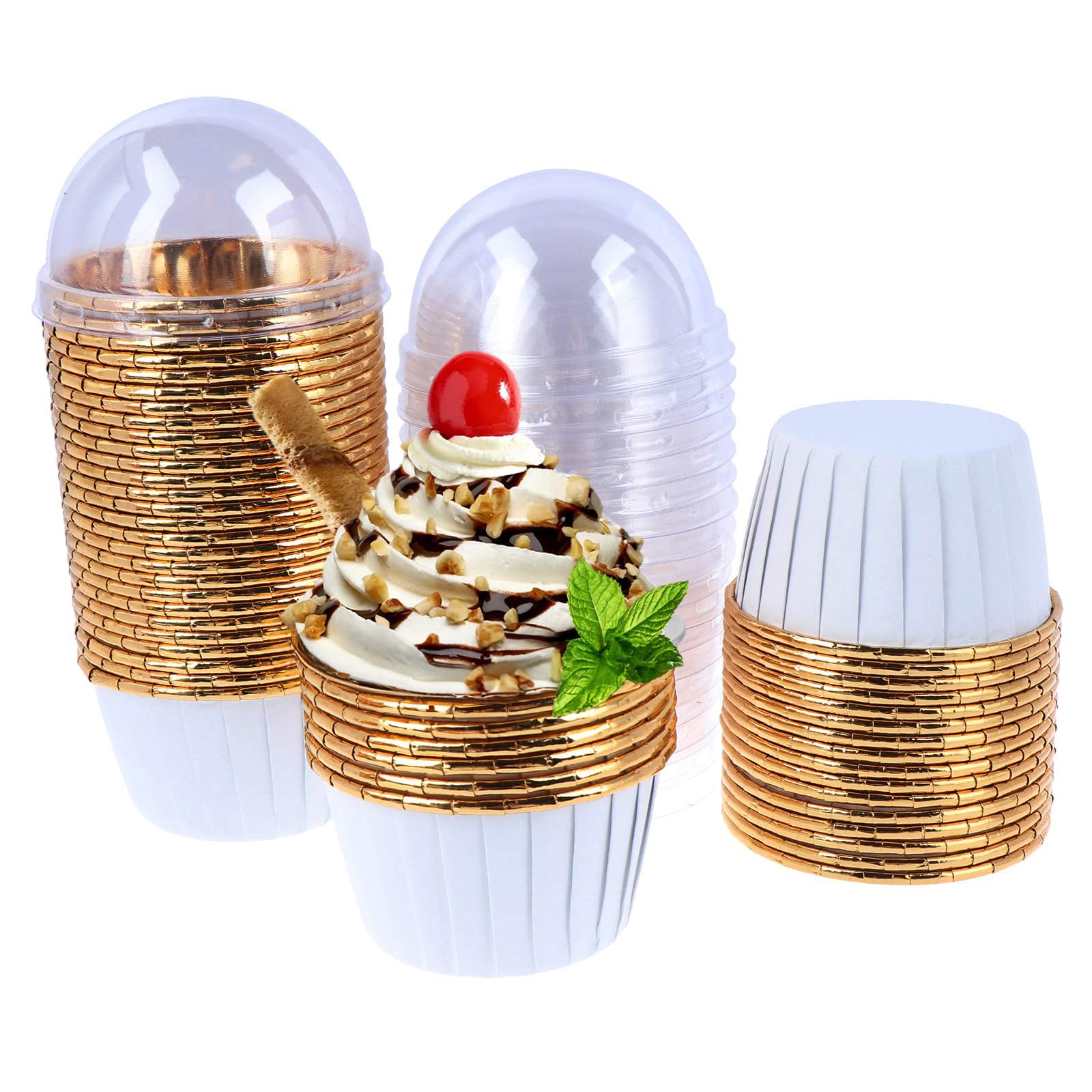 Convenient Cupcake Ramekins Set | 50 Disposable 7oz Cups with Lids | Muffin Baking Cups for Weddings & Birthdays | Easy Cleanup for Parties