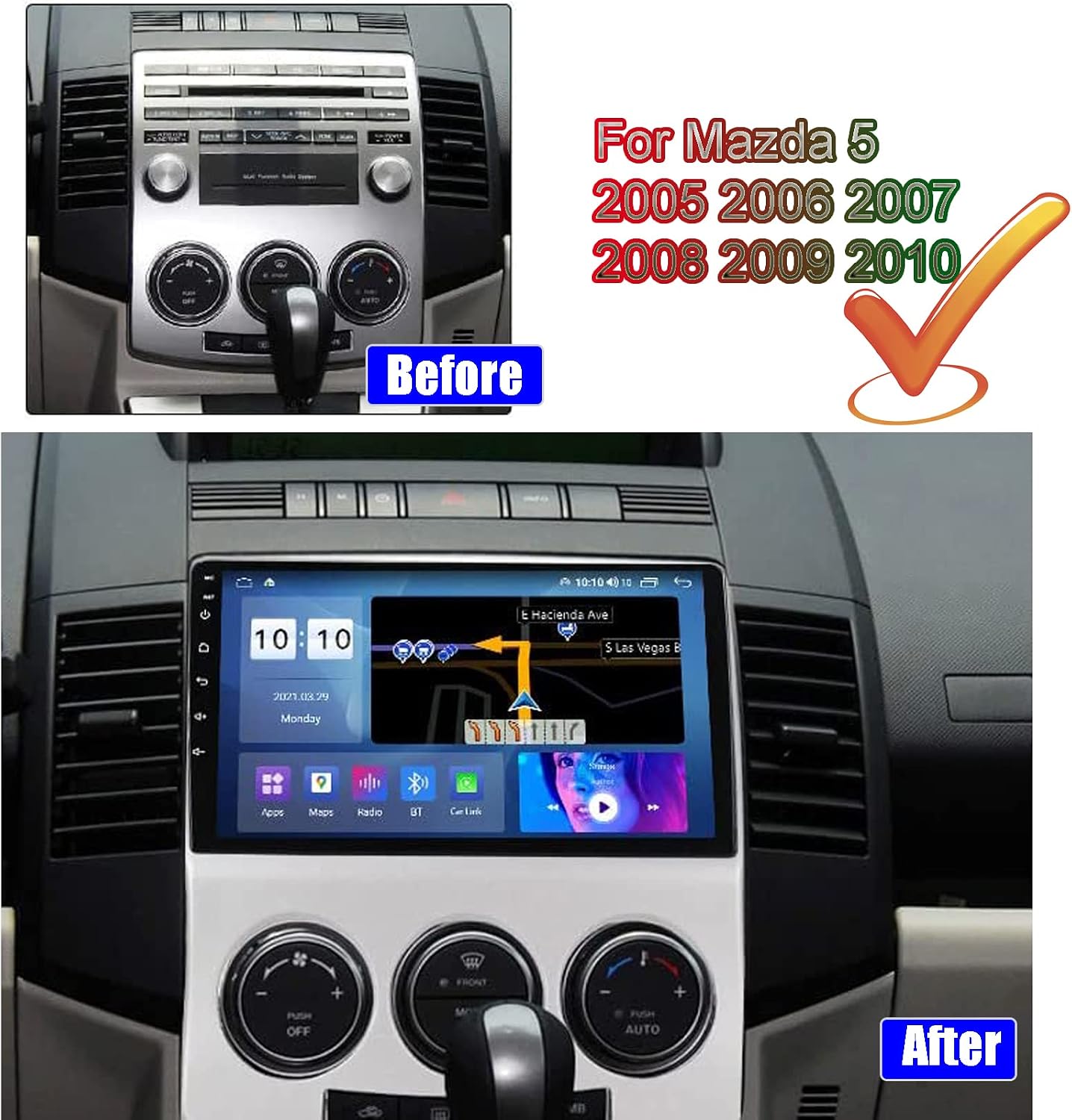 Double Din Carplay FM RDS Car Radio Android 11 Car Stereo for Mazda 5 2005-2010 Suppot DSP SWC GPS WiFi/BT Tethering Internet with Rear Camera WiFi Multimedia Player