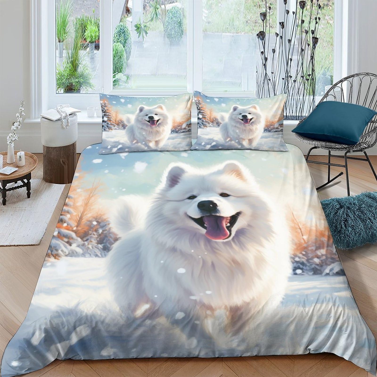 Housse de couette hypoallergénique Samoyed contre les allergies nocturnes en microfibre douce