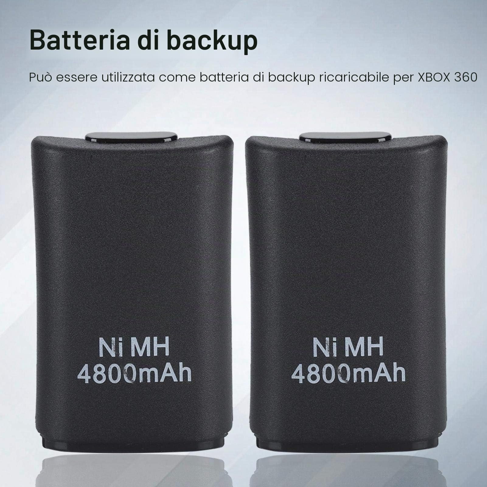 Batteria per controller Xbox 360, batteria ricaricabile 4800 mAh, batteria di ricambio e kit di ricarica con cavo USB per telecomando Xbox 360, colore: Nero