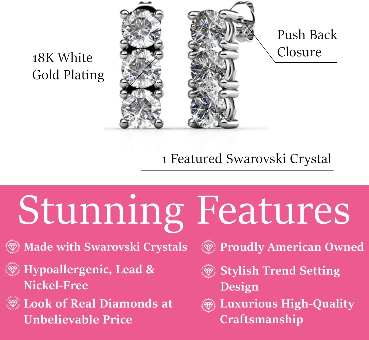 Cate & Chloe Eliana 18k White Gold-Plated Dangle Earrings with Triple Round Cut Simulated Diamond Crystals, Hypoallergenic Jewelry for Women, Gift on Christmas, Birthday, Anniversary
