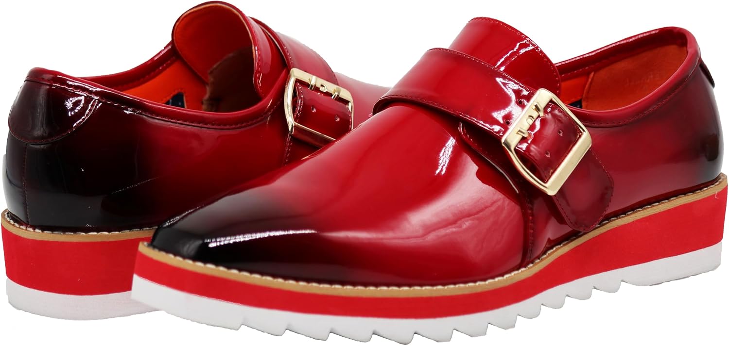 Enzo Romeo Men's Dress Shoes - Patent Monk Strap Design