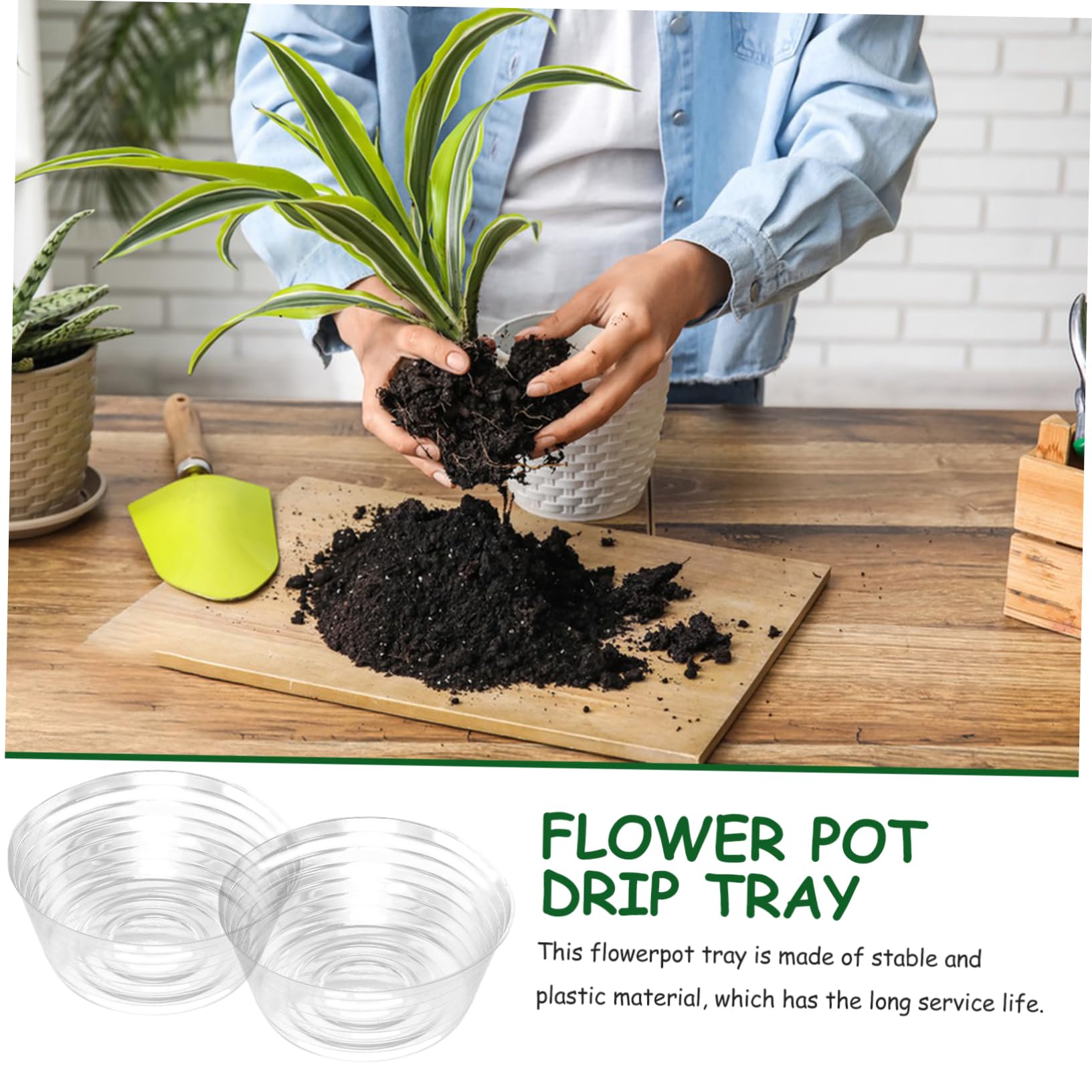 Abaodam 10Pcs Transparent Deep Plant Saucer Durable Liner for Flower Pots No Design for Indoor Gardening and Clean Surfaces