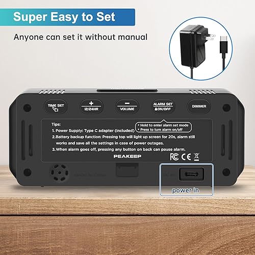 Miniatura 7 de Peakeep Small Digital Alarm Clock Plug in for Bedrooms Bedside, Tiny Electric Clock Large Big Numbers Display with Battery Backup for Desk Table, 6