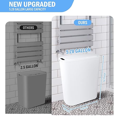 Miniatura 3 de Basurero automático para baño, sin contacto, con sensor de movimiento, con tapa de sellado, 5.28 galones, impermeable, de plástico, delgado, para