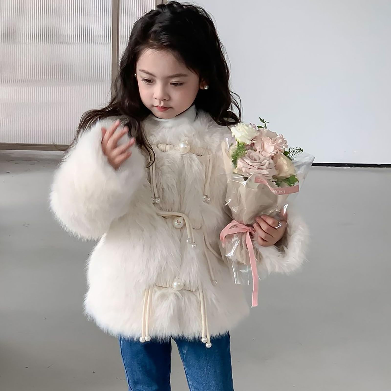 Generisch Niño Bebé Niños Niñas Suéter Chaqueta Peludo Invierno A Prueba de Viento Chaqueta Gruesa Chaqueta Caliente Ropa Exterior Abrigo Sudadera con Capucha Retro Mujer