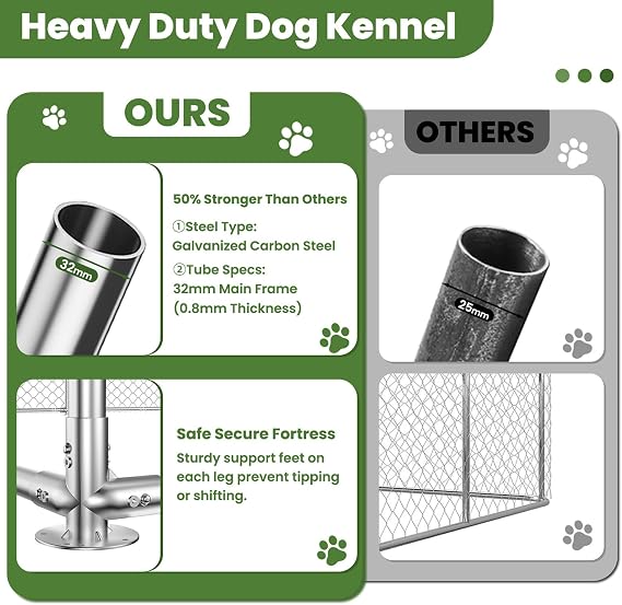 12.5'x12.5' Outdoor Dog Kennel with Roof, Heavy Duty Dog Enclosure for Run Exercise Yard, Galvanized Chain Link Dog Pen for Outside Patio