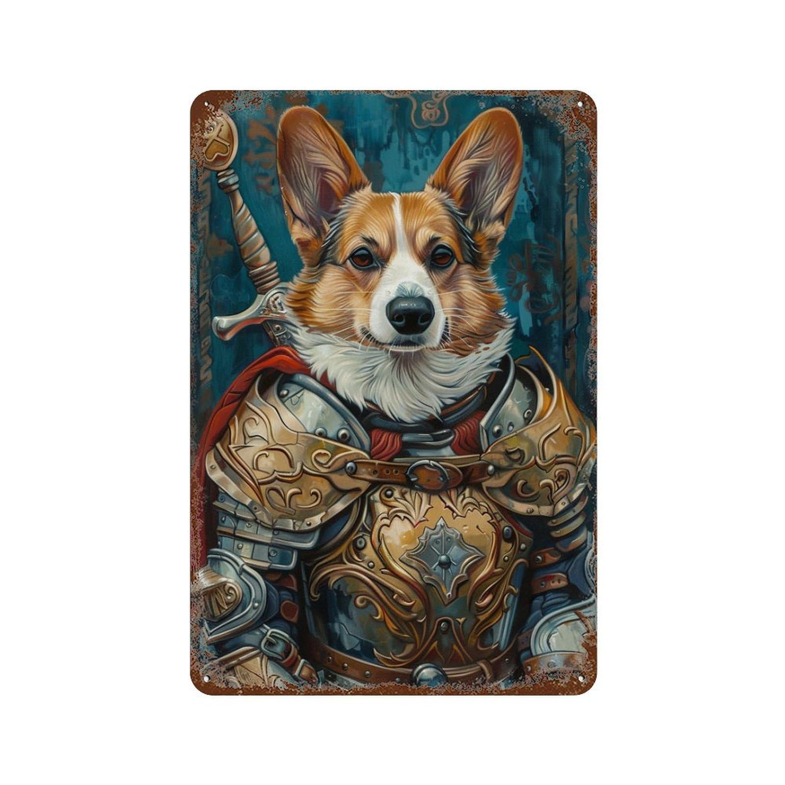 Knightly Corgi Armor 11.8"x7.9" Vintage Rust Metal Sign, Classic Wall Plaque for Pub, Kitchen And Man Cave Decor